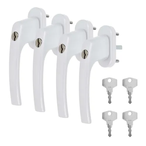 Alu Fenstergriffe in Weiß abschließbar - Stiftlänge 40mm 4 x