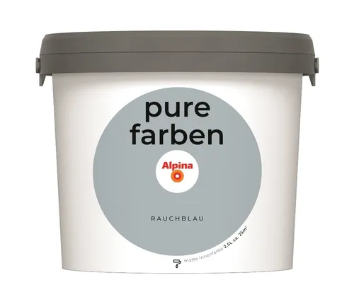 Alpina pure farben Wandfarbe – Rauchblau - Farben: Strapazierfähige und atmungsaktive Innenfarbe, emissionsarm und geruchsneutral für ein optimales Raumklima – perfekt für eine ruhige und kreative Atmosphäre.
