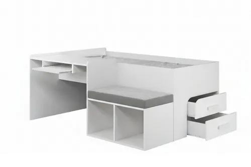 Deine Möbel 24 Jugendbett MULTI - Multifunktionsbett mit Schreibtisch und Stauraum (90x200 cm) - Das Jugendbett MULTI kombiniert Bett, Schreibtisch und Stauraum in einem kompakten Design. Ideal für kleine Räume, bietet es eine praktische Lösung für Kinder- und Jugendzimmer. Modern in Weiß, kratzfest und pflegeleicht.
