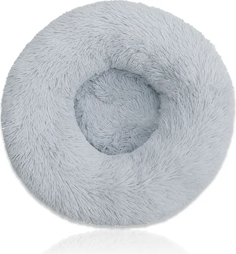 80cm Grau Hellgrau Plüsch Donut Hundebett Katzenbett Kuschelbett Hundekorb Hundekissen Kissen rund Haustierbett Bett