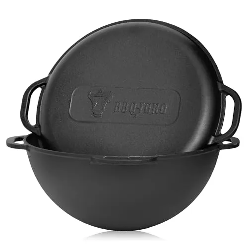 BBQ-Toro Gusseisen Kazan 16L | Traditioneller Gusstopf - Außenküchen - Mobil einsetzbarer, bereits eingebrannter Kazan, ideal zum Kochen, Braten und Frittieren. Der abgerundete Boden sorgt für gleichmäßiges Garen und schnelle Hitze.