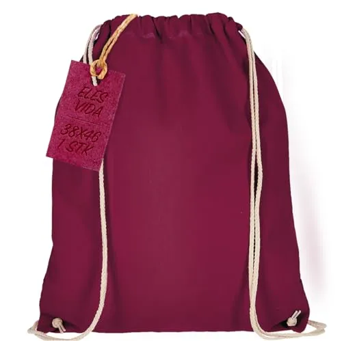 ELES VIDA Baumwoll Turnbeutel 1 Stück Sportbeutel - Rucksack Stofftasche Bag, Beutel, Baumwollbeutel, Jutebeutel Oeko-TEX® geprüft Stoffbeutel Damen & Herren, Kinder Gym Sack zum bemalen - Bordeaux
