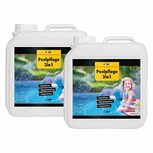 Wilpeg Poolpflege 3in1 2 Liter - Effektive Pooldesinfektion - Chlor, Algenentferner und Langzeitschutz für Pools und Planschbecken. Schonende Anwendung und einfache Dosierung direkt ins Wasser.