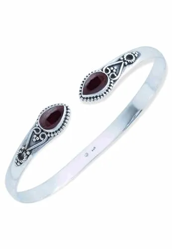 mantraroma Armband 925 Silber Granat roter Stein Edelstein Armreif Silber Damen Sterling Silber Geschenk (MAR-006-02)