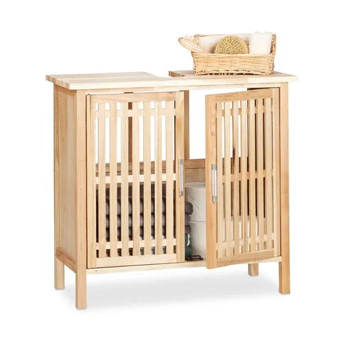 Stehender Waschbeckenunterschrank mit Siphon-Ausschnitt - Badmöbelset in klassischem Stil, zweitürig und aus hochwertigem Holz, ideal für jedes Badezimmer mit praktischem Siphon-Ausschnitt.