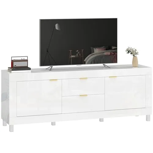 HOMCOM Hochglanz TV-Schrank für Fernseher bis 75 Zoll - Eleganter TV-Schrank mit Hochglanz-Finish, ideal für Fernseher bis 75 Zoll. Bietet großzügigen Stauraum mit Soft-Close-Türen und Schubladen für ein aufgeräumtes Wohnzimmer.
