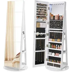SONGMICS Schmuckschrank Weiß mit Beleuchtung - Praktischer Schmuckschrank mit 3 Fachböden und integrierter Beleuchtung für optimale Übersichtlichkeit und ansprechende Präsentation Ihrer Schmuckstücke.