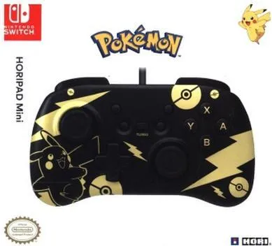HORI Horipad Mini Controller für Nintendo Switch - Pikachu Schwarz & Gold - Controller für Nintendo Switch, offiziell lizenziert mit 3m langem Kabel und buntem Pikachu-Design, ideal für PC und mit Turbo-Funktion ausgestattet.