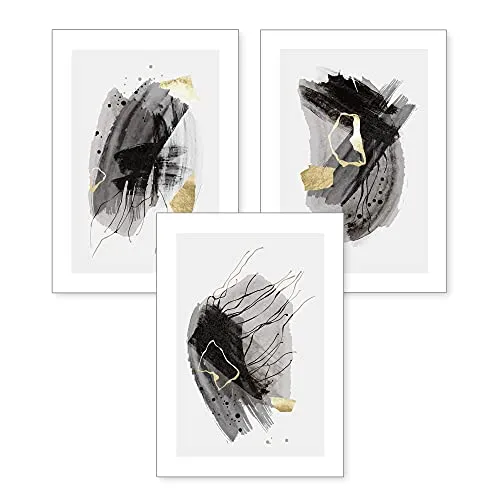 Kreative Feder 3-teiliges Premium Poster-Set | Kunstdruck | Abstrakt Grau | Deko Bild für Ihre Wand | optional mit Rahmen | Wohnzimmer Schlafzimmer Modern Fine Art | DIN A4 / A3 (A4, ohne Rahmen)