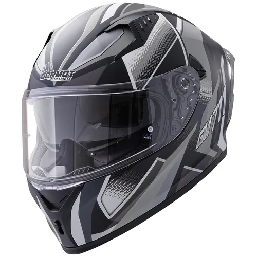 Germot GM 711 Dekor Helm, schwarz matt/grau, M (57/58) - Motorradhelm mit aerodynamischer Form, integrierter Sonnenblende und kratzfestem Visier für ein sportliches Fahrgefühl und hohen Tragekomfort.