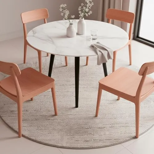 Kurzflor Teppich Wohnzimmer Hellgrau Rund 120 cm, Moderner Kurzflor Teppich, Super Soft