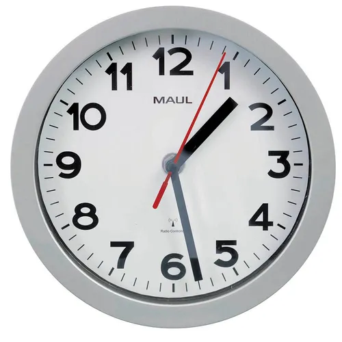 Maul Wanduhr Maulstep Funkuhr, Ø 20 cm, silber - Wohnaccessoires mit bruchfestem Kunststoffrahmen und automatischer Zeiteinstellung für präzise Zeitangabe in jedem Raum.