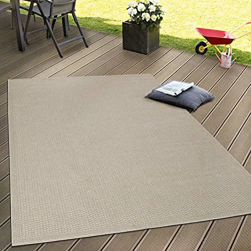 Paco Home Outdoor Teppich Beige - Wetterfest für Garten, Terrasse & Balkon - Teppich in moderner Sisaloptik, pflegeleicht und UV-beständig. Ideal für den Außenbereich, robust und strapazierfähig mit intensiver Farbbrillanz.