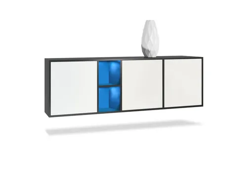 Vladon Sideboard Cuba - Elegantes Möbelstück mit LED-Beleuchtung - Modernes Sideboard in Schwarz matt/Weiß matt mit 3 Türen und 2 offenen Fächern, inklusive stilvoller LED-Beleuchtung für ein einzigartiges Ambiente.