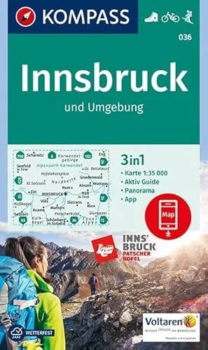 KOMPASS Wanderkarte Innsbruck und Umgebung: 3in1 Wanderkarte 1:35000 mit Aktiv Guide und Panorama inklusive Karte zur offline Verwendung in der ... Skitouren. (KOMPASS-Wanderkarten, Band 36)
