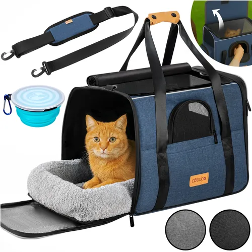Cadoca Tiertransportbox, faltbare Transporttasche für Hunde und Katzen - Praktische Tiertransportbox für Reisen mit Haustieren. Sie bietet Komfort mit wendbarem, waschbarem Liegekissen und flexiblem Tragekomfort. Ideal für Sicherheit und Wohlbefinden unterwegs.