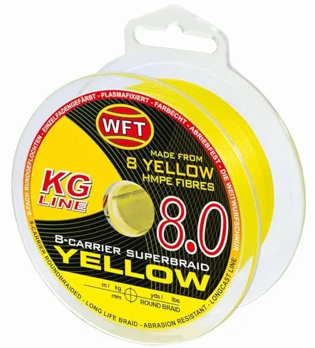 WFT KG 8.0 yellow 150m 24KG 0,18 - Angelschnüre, hochwertige geflochtene Schnur mit hoher Tragkraft von 24KG, ideal für anspruchsvolles Angeln.