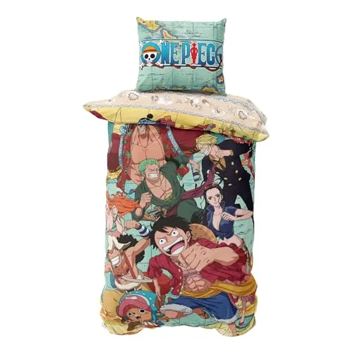 One Piece Bettwäsche Set 135x200 - Bettwaren-Set für Kinder, bestehend aus 135x200 Bettbezug und 80x80 Kopfkissenbezug. Weiche Microfaser sorgt für angenehmen Schlaf und Abenteuerträume!