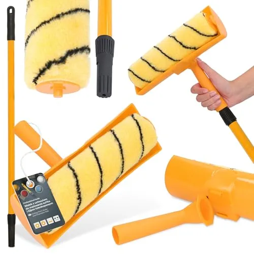 Farbroller 25 cm Verstellbarer Teleskopstange 110-200 cm Farbwalze Malerrolle Lackierrolle Wand Farbrollerbügel Bügel Tank Tropfschutz Decken Streichen