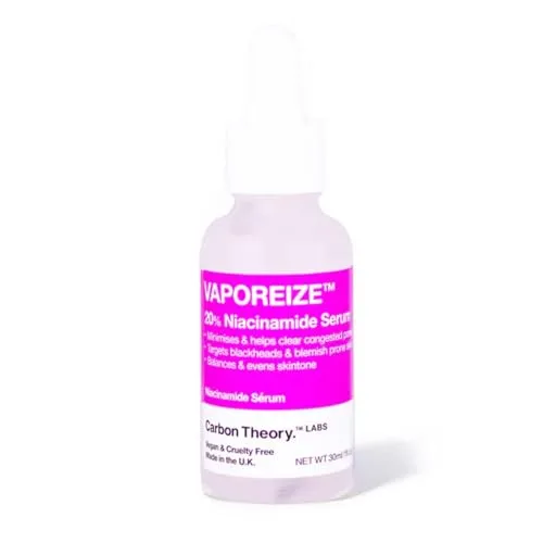 Carbon Theory VaPOREize 20 % Niacinamid und Zink Gesichtsserum für unreine Haut, bekämpft Mitesser und verstopfte Poren, für einen ebenmäßigen und glatten Teint, 30 ml