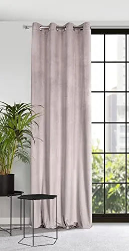 Eurofirany Samt Vorhang mit Ösen Gardine Balkontür Gemustert Velvet Optik 1 STK. Gewelltes Muster Einfarbig Flauschig Wohnzimmer Schlafzimmer Lounge 140x250 cm 3D Struktur Puder Rosa, 384145