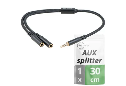 fouraces fouraces AUX Splitter, kurz, 30cm, 4pol für Headset, Kopfhörer, Handy Audio-Kabel