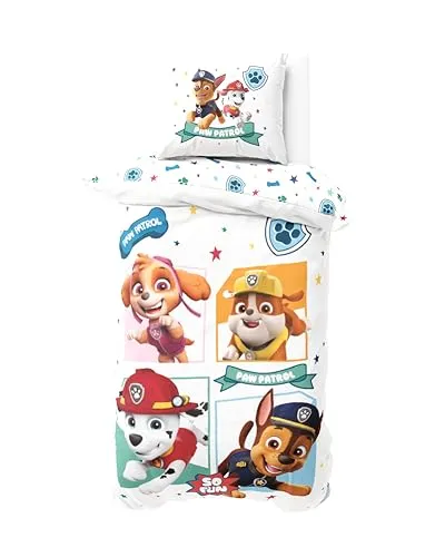 Paw Patrol Bettwäsche 135x200 Flanell - Bettwaren-Set für Kinder, kuschelig weiche Flanell-Bettwäsche mit Paw Patrol Motiven, ideal für den Winter, 100% Baumwolle für langanhaltenden Komfort.