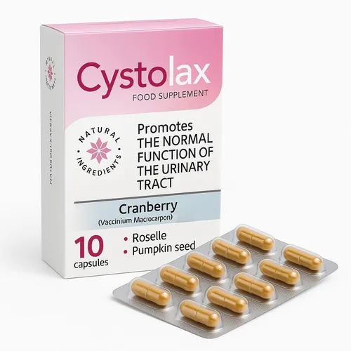 Cystolax Kapseln – 10 Stück, Blitzversand - Nahrungsergänzungsmittel mit Cranberry-Extrakt und Kürbiskernextrakt, ideal für die tägliche Unterstützung der Gesundheit, neutraler Geschmack, Mindesthaltbarkeit bis 04-2027.