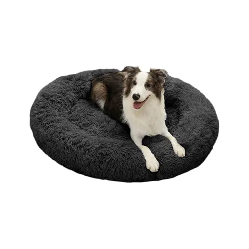 Domarex Rundes Hundebett für Hunde und Katzen 60 cm - Weiches, Flauschiges Kissen mit erhöhten Rän-dern - Anti-Rutsch Boden - Silikonfüllung für Komfort und Wärme - Pflegeleicht - Graphit