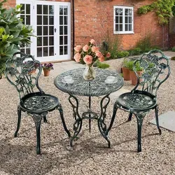 GOPLUS 3-tlg. Bistro-Set mit Rosenmotiv – Elegantes Balkonset aus Aluminium und Gusseisen