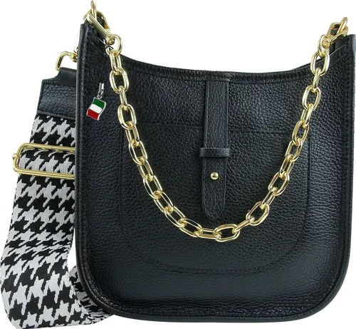 FLORENCE Umhängetasche - Elegante Citytasche aus Leder - Umhängetasche aus echtem Leder in Schwarz, ideal für Damen und Jugendliche. Stilvolles Design mit 22cm Breite und 130cm Schultergurt für optimalen Tragekomfort.