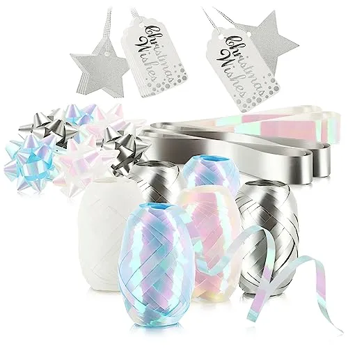com-four® 28-teiliges Geschenkverpackungsset für Weihnachten und Geburtstage - Geschenkschleifen und Geschenkbänder - selbstklebende Geschenkschleifen - Set zum Basteln und Verpacken