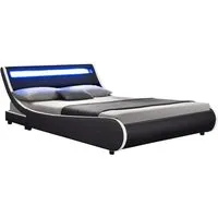 Juskys Polsterbett Valencia 140x200 cm mit LED Beleuchtung - Betten: Komfortables Polsterbett in Schwarz mit Lattenrost und LED-Kopfteil, ideal für entspannte Abende und erholsamen Schlaf.
