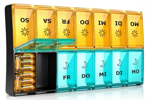 Tablettenbox 7 Tage Morgens Abends Groß, Tablettendose 14 Tage Abends XL Große Dispenser Medikamente Groß Pillendose Medikamentenbox 7 Tage für Vitamine, Nahrungsergänzungsmittel und Medikamente
