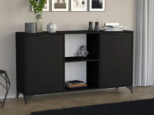 Beautysofa Kommode Schwarz, 150x85x40 cm - Moderne Kommode aus Holzwerkstoff mit flexiblem Design, ideal für Wohnzimmer oder Flur. Bietet praktischen Stauraum und passt sich harmonisch jedem Einrichtungsstil an.