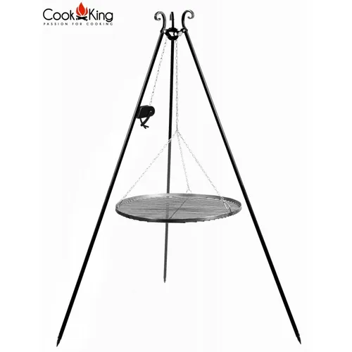 Dreibein Schwenkgrill mit Kurbel und Edelstahl Grillrost - Grills für Grillliebhaber: Klappbares Dreibein mit Hand-Kurbel und 50 cm Edelstahl-Grillrost, ideal für gemütliche Grillabende im Freien.