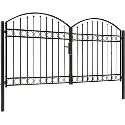 vidaXL Doppelflügel Zauntor mit gewölbter Spitze, 300 x 150 cm - Gartentor aus pulverbeschichtetem Stahl, rost- und korrosionsbeständig, stabil und sicher. Ideal für stilvolle Abtrennung Ihres Gartens.