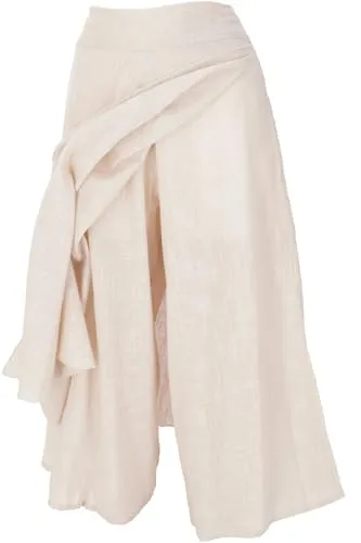 GURU SHOP Ethno Hosenrock - Leinenfarben, Damen, Size:L/X - Röcke für Damen, leichter Maxirock mit integrierter Hose für stilvolle Bequemlichkeit und optimale Bewegungsfreiheit.