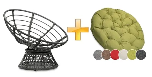 sunnypillow Papasansessel | Gemütlicher Rattansessel mit Kissen (120 cm Durchmesser) - Lounge- & Cocktailsessel, drehbar für optimalen Blickwinkel und mit wasserabweisenden Kissen für höchsten Komfort und Pflegeleichtigkeit.