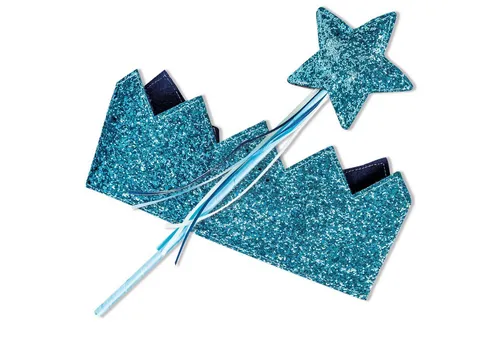 PAPIERDRACHEN Prinzessin-Kostüm Glitzerkrone mit Zauberstab - in zwei verschiedenen Farben erhältlich, Glitzernde Farben