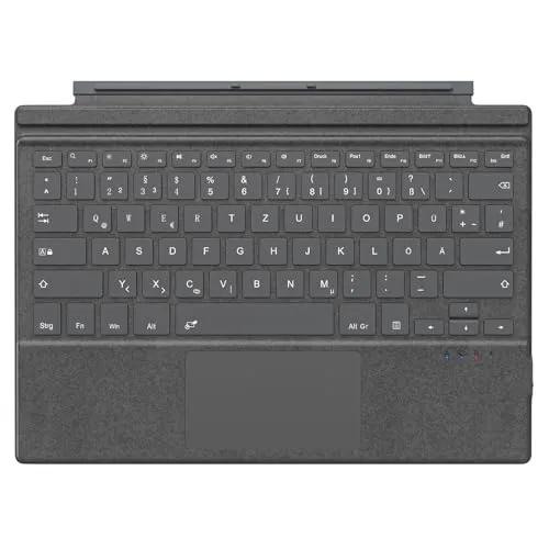 MoKo Touchpad Tastatur für Microsoft Surface Pro 7+/7/6/5/4/3, QWERTZ Layout Kabellose Bluetooth Typ Cover Tastatur mit Integriertem Wiederaufladbaren Akku Bluetooth Keyboard, Grau