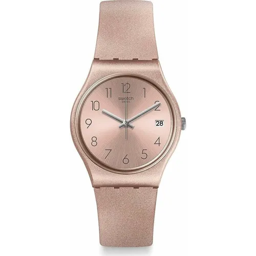 Swatch Damen Analog Quarz Uhr GP403 - Armbanduhren für Damen mit rosafarbenem Silikonarmband, 3 bar wasserdicht und präzisem Quarzwerk für zuverlässige Zeitmessung.