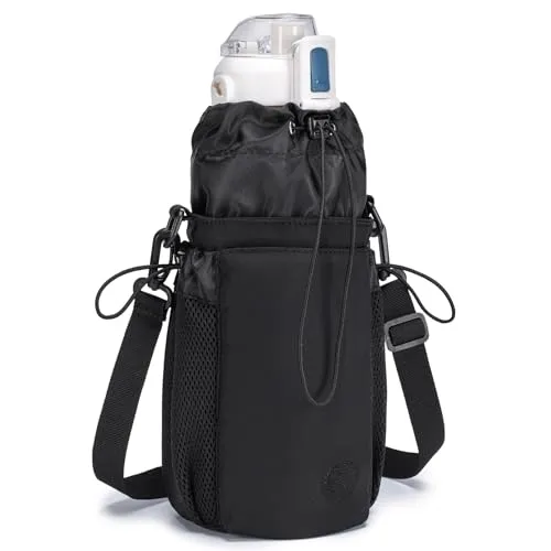 BAGROUPS Flaschenhalter Zum Umhängen Wasserfasche Tasche Water bottle Holder Bag Trinkflasche Zum Umhängen Abnehmbar und Verstellbarer Schultergurt Geeignet für Fitness, Camping, Täglich(Schwarz)