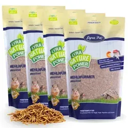Liter Lyra Pet® Mehlwürmer getrocknet im Beutel 4 x 10 - Vogelfutter: Hochwertige, proteinreiche getrocknete Mehlwürmer für Vögel und Reptilien, ideal als ganzjähriger Snack oder Futterergänzung.