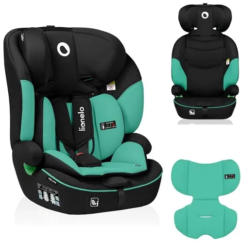 LIONELO LEVI I-SIZE 76-150 cm Kinderautositz - Kindersitz Gruppe 1 2 3 mit 10-stufiger Kopfstützenverstellung, bietet Sicherheit durch Memory Foam und hohen Komfort mit breiter Sitzfläche und Armlehnen. Ideal für Kinder von 76-150 cm.