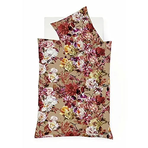 fleuresse Mako-Satin-Bettwäsche 114257, Rosen, 1 Bettbezug 155 x 220 cm + 1 Kissenbezug 80 x 80 cm, Fb. Terracotta