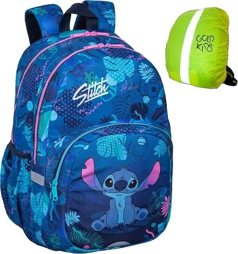 Goldkids Rucksack - Schulrucksack für Kinder mit Stitch Motiv und Regenschutz - Ergonomischer Schulranzen mit hohem Tragekomfort, zwei Fächern und 27 Litern Volumen. Ideal für Schüler, mit gepolsterten Gurten und stylischem Design.