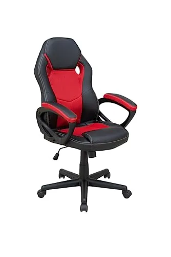 FEMO Gamingstuhl Schwarz Rot - Drehstuhl in stylischem Schwarz-Rot, mit atmungsaktivem Mesh-Material für hohen Komfort während langer Gaming-Sessions.
