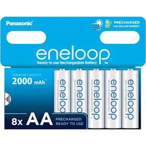 Panasonic Akku Eneloop BK-3MCDE AA, 2000 mAh, 8 Stück - Stromversorgung: Sehr geringe Selbstentladung, nach 10 Jahren noch 70% Kapazität. Ideal für Fernbedienungen und schnurlose Telefone - umweltfreundlich und sofort einsatzbereit.