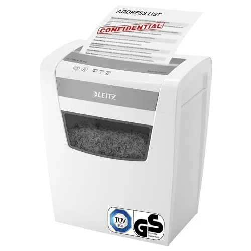 Leitz IQ Office S Aktenvernichter - Aktenvernichter mit Partikelschnitt, Sicherheitsstufe P4 und besonders leise, ideal für Büro und Home Office; 23L Abfallbehälter für bis zu 225 Blatt, zuverlässige Anti-Papierstau-Technologie.